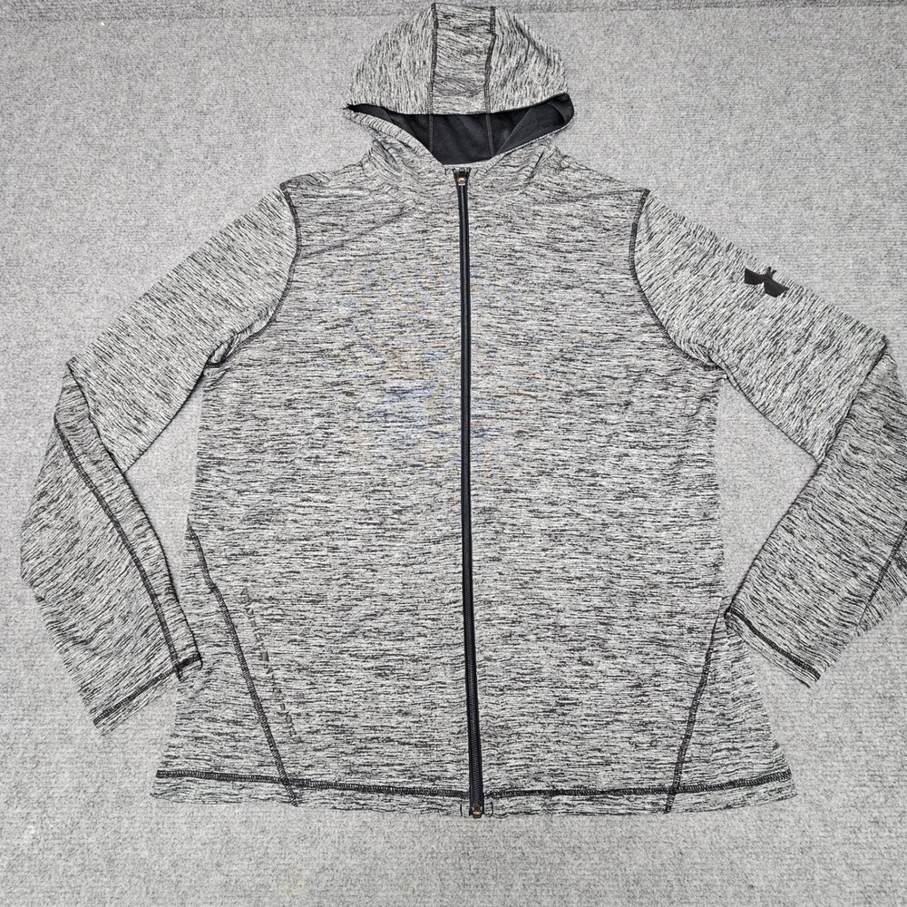 Under Armour Full Zip Hoodie Women Large Gray Space Dye Heatgear Active Gym